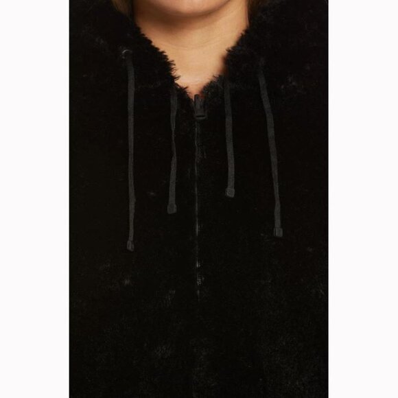 Blanc Noir Luxe Reversible Faux Shearling Hooded Black Jacket - Picture 3 of 12